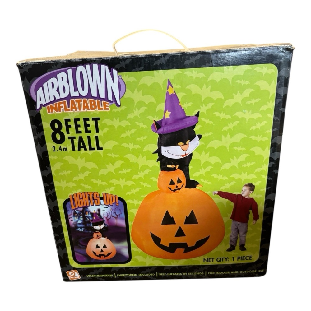 Rare 2006 Gemmy 8ft Halloween Inflatable‎ Airblown Black Cat on Pumpkin